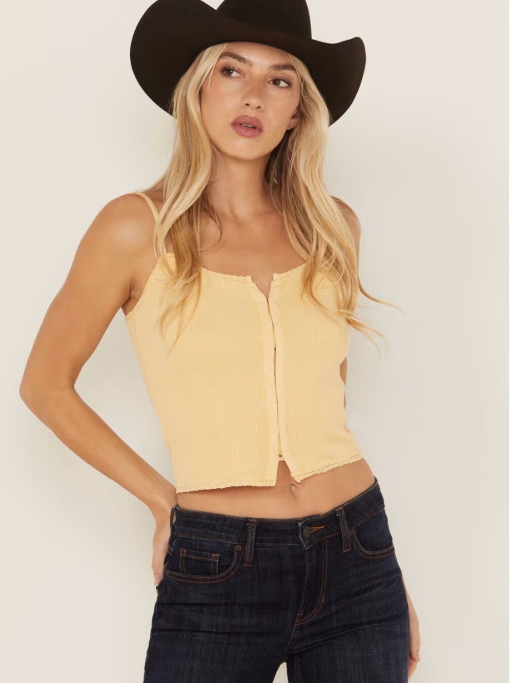 Idyllwind Miranda Lambert XXL Yellow Lace Trim Cami Cotton Stretch Tank NWOT $35